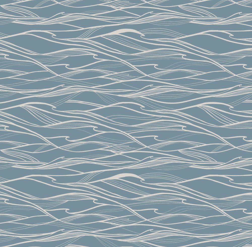 California Waves in Calming Blue Wallpaper